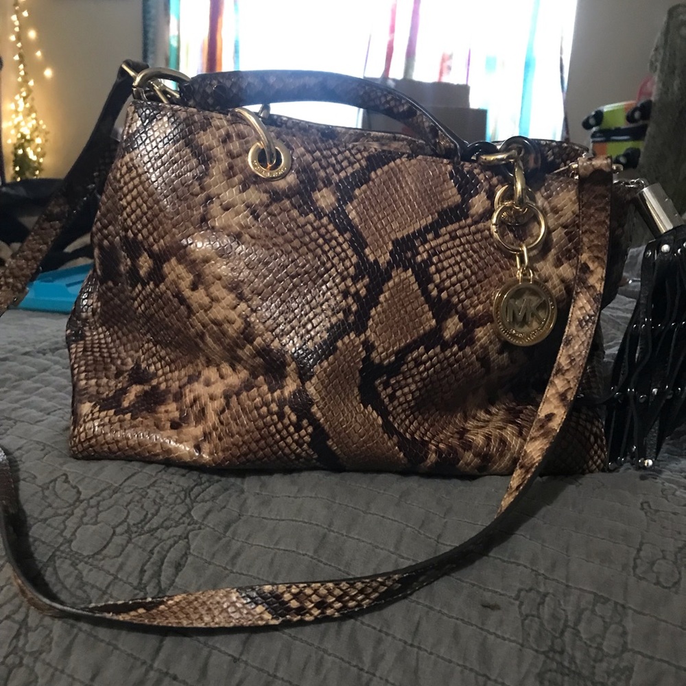 NWOT Michael Kors Brown Tote with Snakeskin Pattern